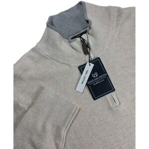 Magaschoni Men's 2XL CREAM 1/4 zip Sweater Long Sleeve Mock Neck COTTON NWT